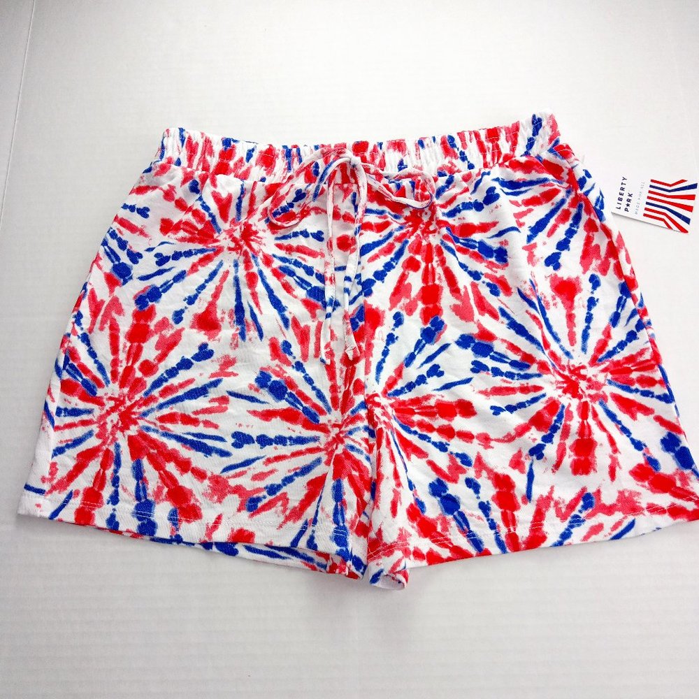 Liberty Park Women's Terry Lounge Shorts Size Small Red White Blue Tie Dye
